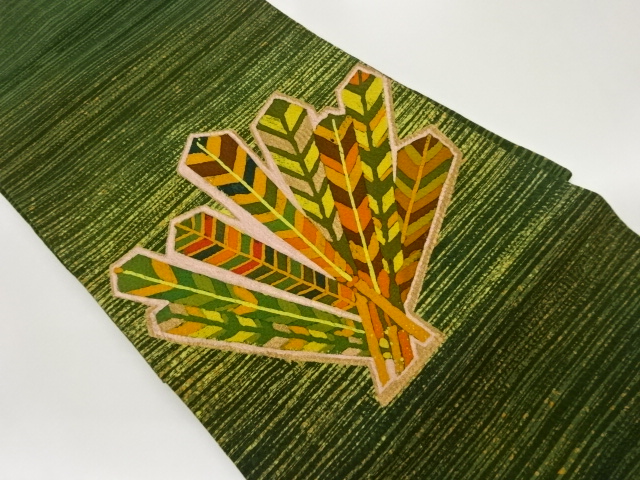 上代紬金彩矢羽根に縞模様名古屋帯